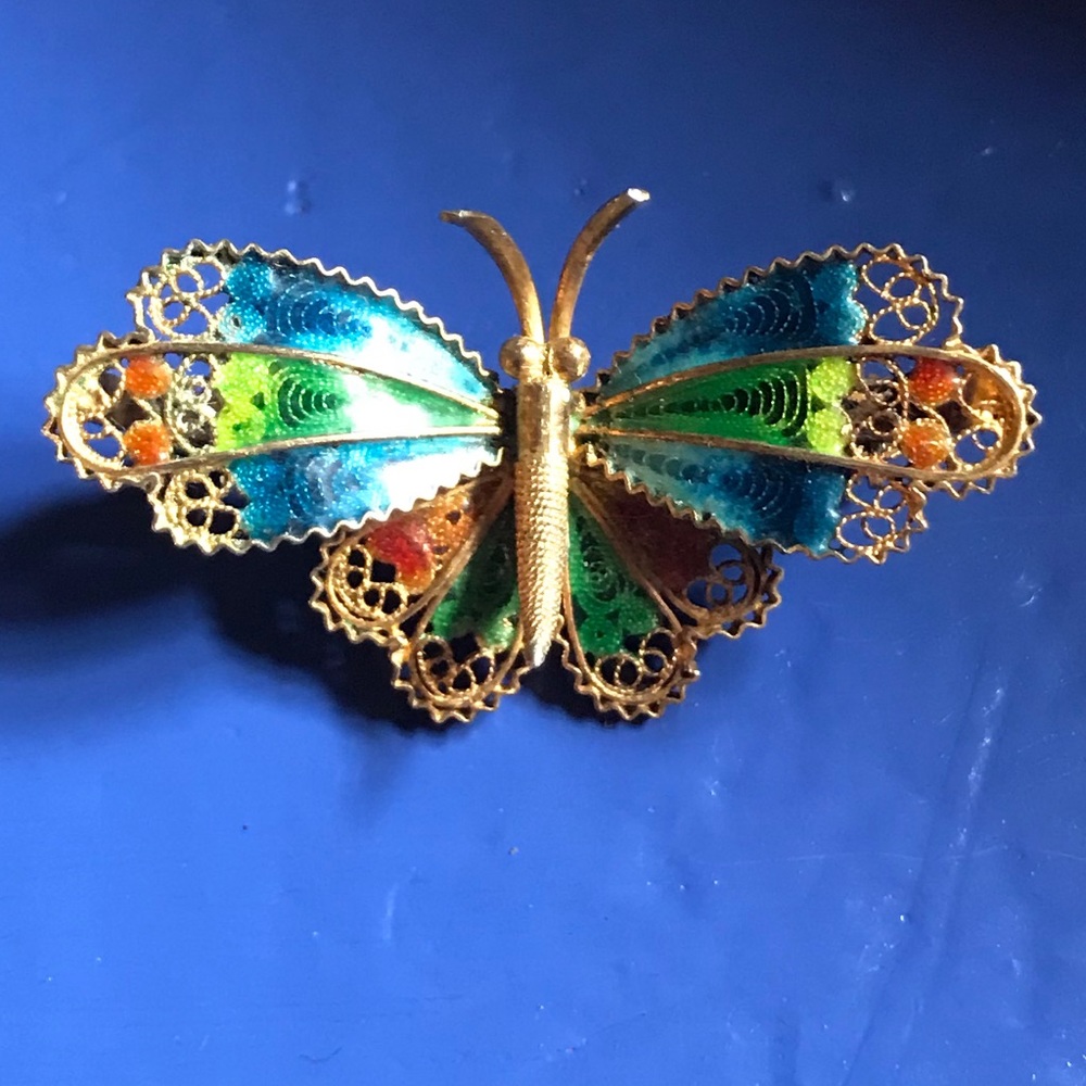 Vintage Brooch Butterfly antique look EUC 0236